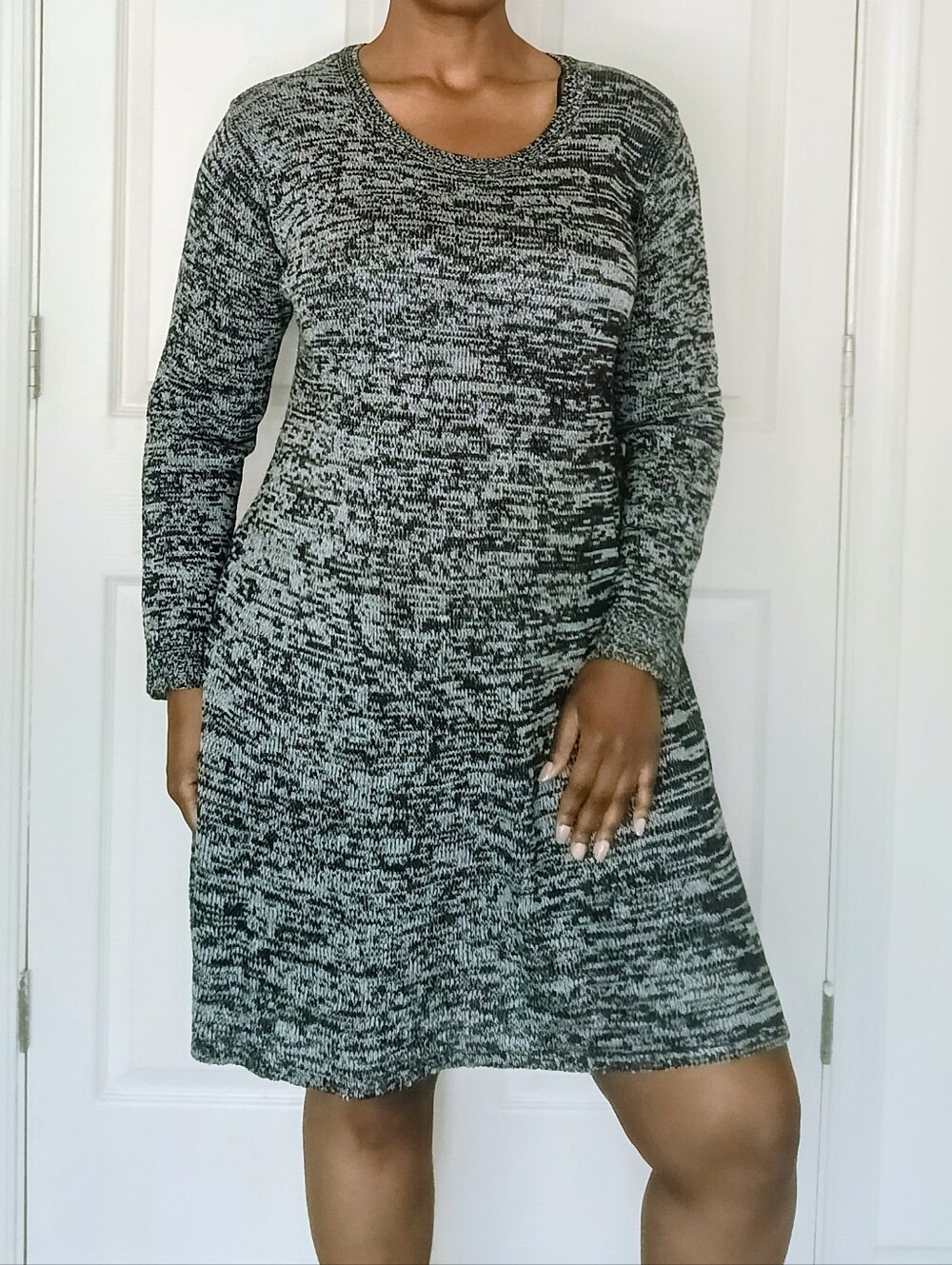 Bobbie Brooks Black and Gray Marled Long Sleeve A-Line Dress